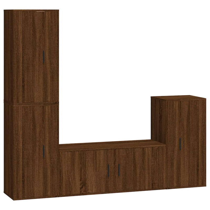 4-delige Tv-meubelset bewerkt hout bruin eikenkleur MeubelReus