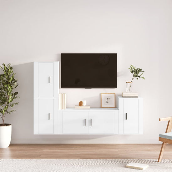 4-delige Tv-meubelset bewerkt hout hoogglans wit MeubelReus
