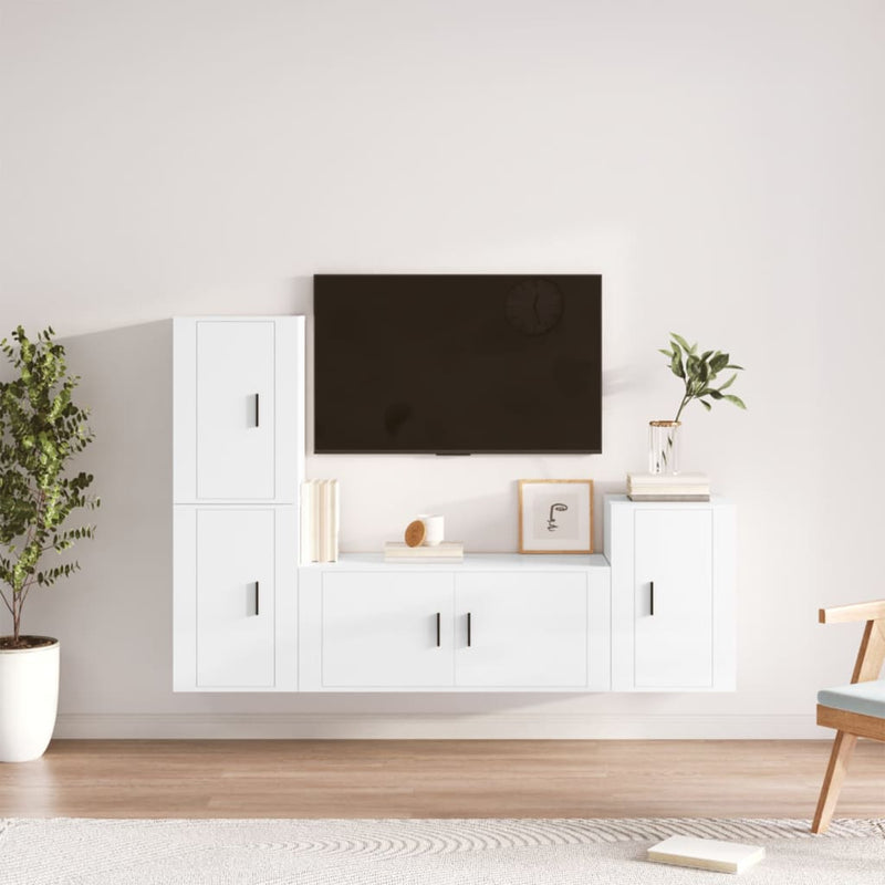 4-delige Tv-meubelset bewerkt hout hoogglans wit MeubelReus