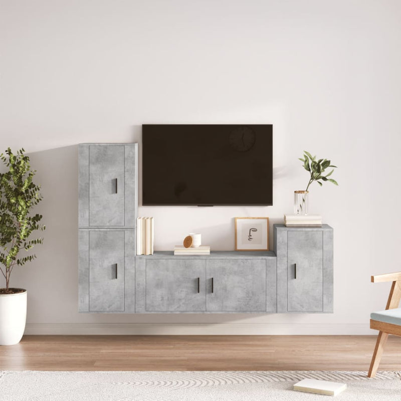 4-delige Tv-meubelset bewerkt hout betongrijs MeubelReus