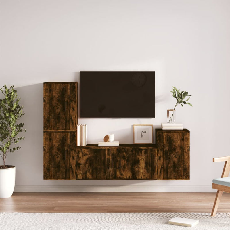 4-delige Tv-meubelset bewerkt hout gerookt eikenkleurig MeubelReus