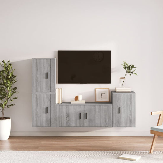 4-delige Tv-meubelset bewerkt hout grijs sonoma eikenkleurig MeubelReus
