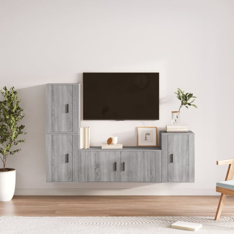 4-delige Tv-meubelset bewerkt hout grijs sonoma eikenkleurig MeubelReus