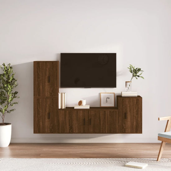 4-delige Tv-meubelset bewerkt hout bruin eikenkleur MeubelReus