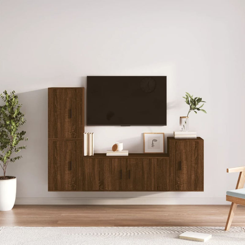 4-delige Tv-meubelset bewerkt hout bruin eikenkleur MeubelReus