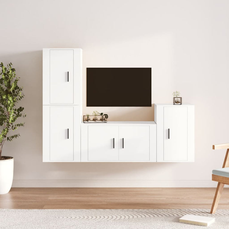 4-delige Tv-meubelset bewerkt hout wit MeubelReus