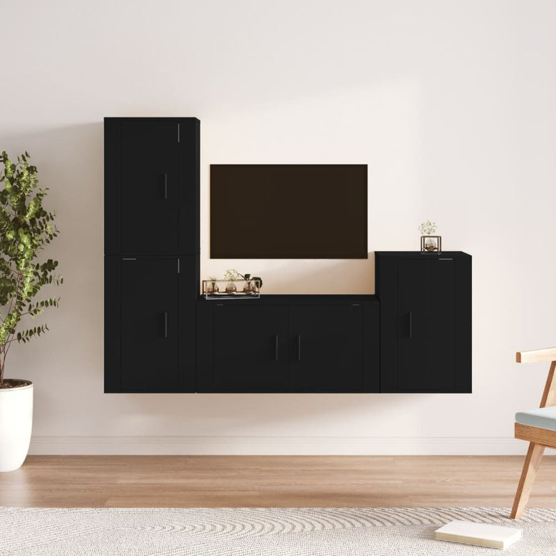 4-delige Tv-meubelset bewerkt hout zwart MeubelReus