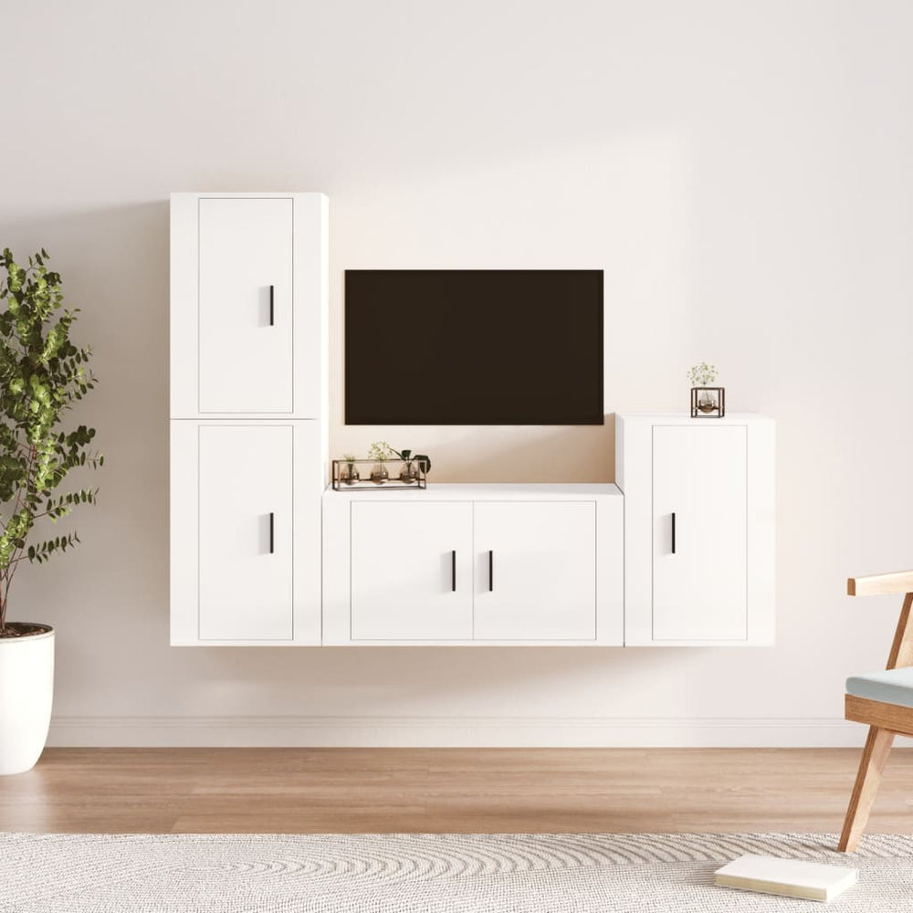 4-delige Tv-meubelset bewerkt hout hoogglans wit MeubelReus