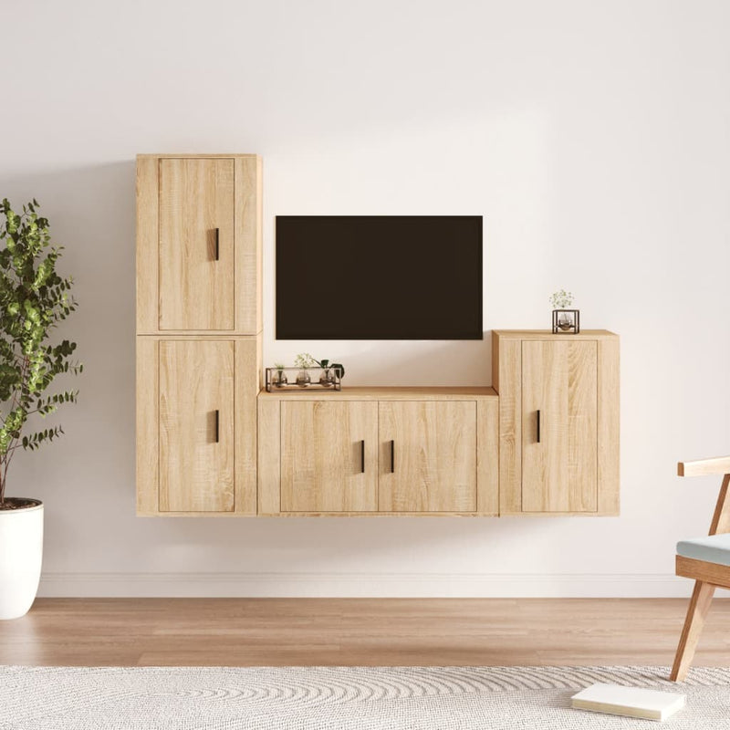 4-delige Tv-meubelset bewerkt hout sonoma eikenkleurig MeubelReus