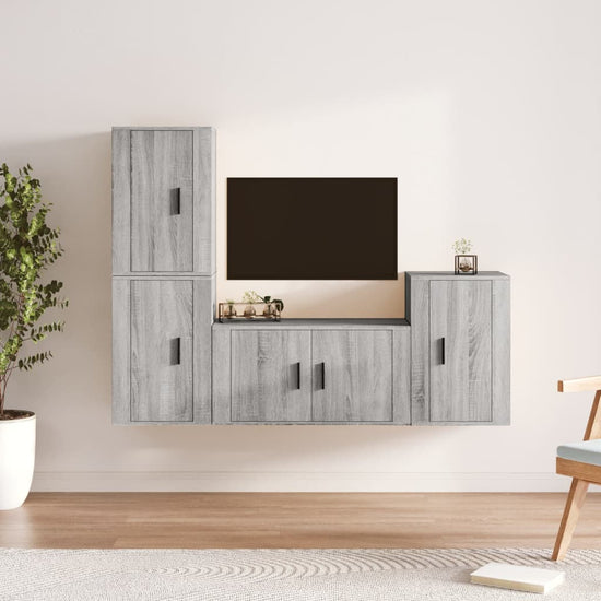 4-delige Tv-meubelset bewerkt hout grijs sonoma eikenkleurig MeubelReus