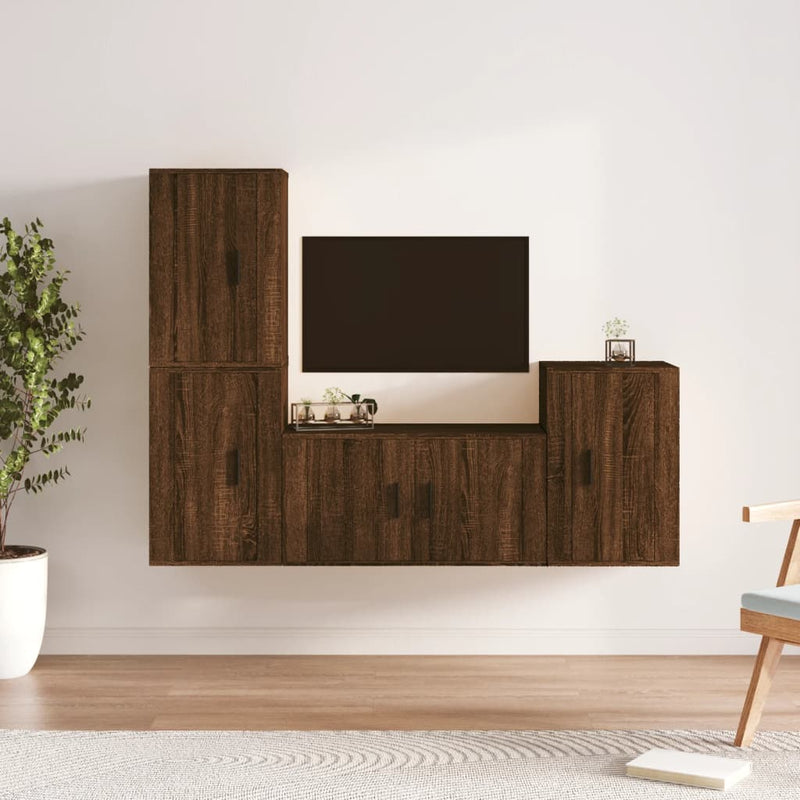 4-delige Tv-meubelset bewerkt hout bruin eikenkleur MeubelReus