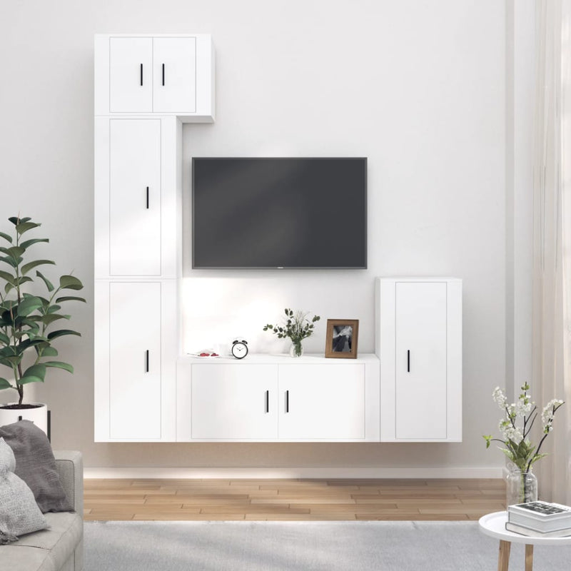 5-delige Tv-meubelset bewerkt hout wit MeubelReus