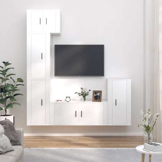 5-delige Tv-meubelset bewerkt hout hoogglans wit MeubelReus
