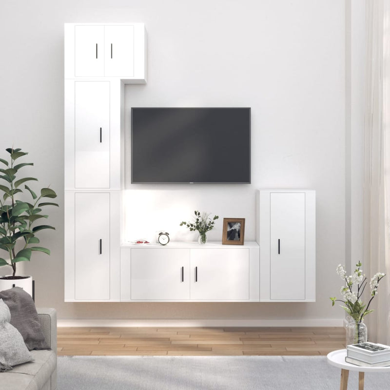 5-delige Tv-meubelset bewerkt hout hoogglans wit MeubelReus