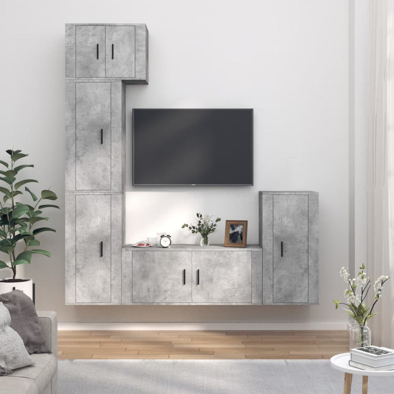 5-delige Tv-meubelset bewerkt hout betongrijs MeubelReus