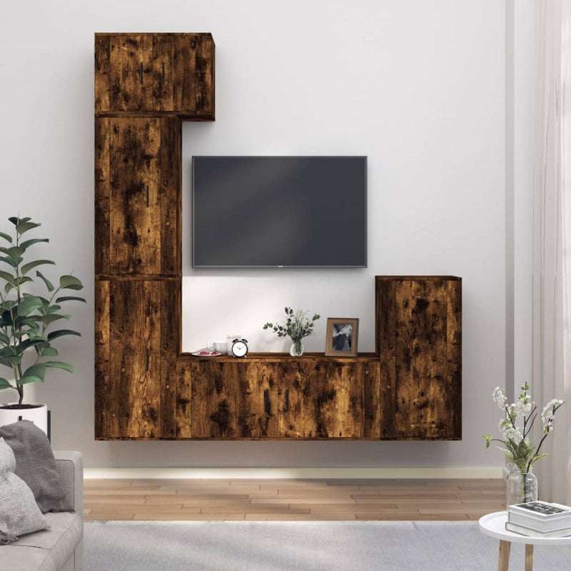 5-delige Tv-meubelset bewerkt hout gerookt eikenkleurig MeubelReus