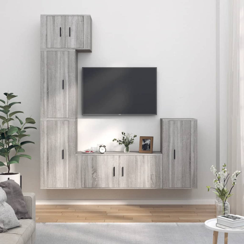 5-delige Tv-meubelset bewerkt hout grijs sonoma eikenkleurig MeubelReus