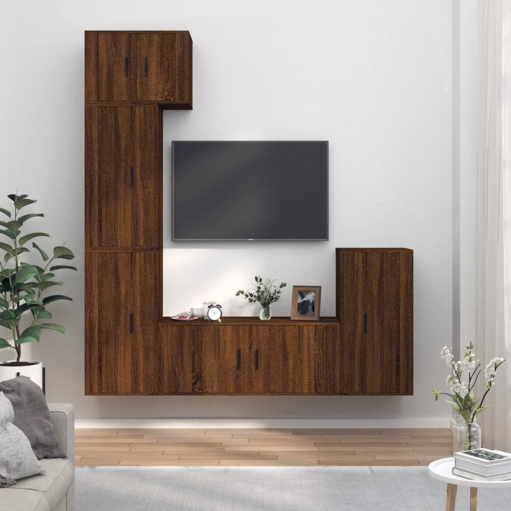5-delige Tv-meubelset bewerkt hout bruin eikenkleur MeubelReus