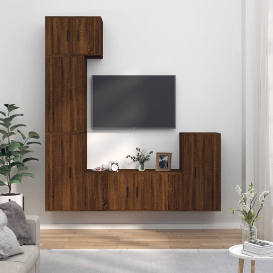 5-delige Tv-meubelset bewerkt hout bruin eikenkleur MeubelReus
