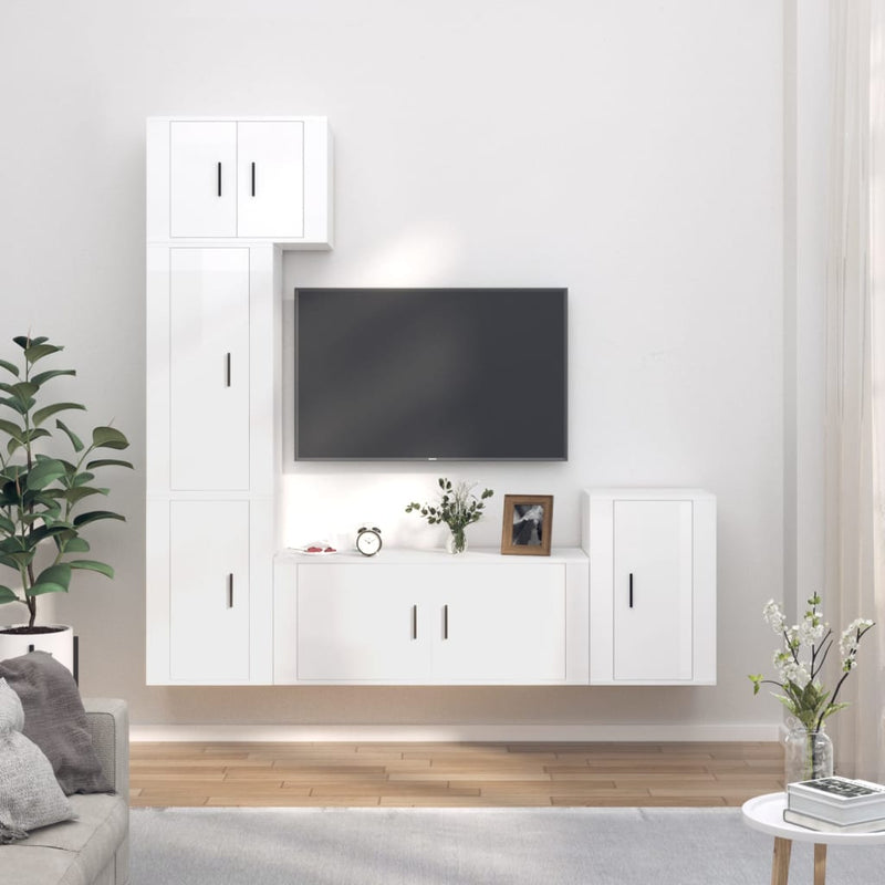 5-delige Tv-meubelset bewerkt hout hoogglans wit MeubelReus