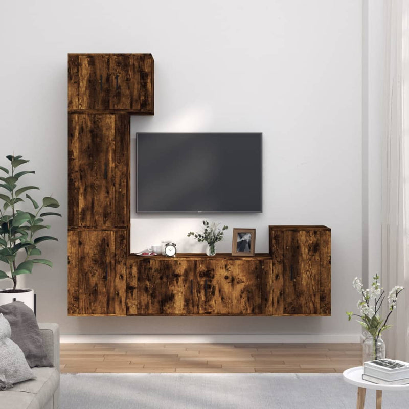 5-delige Tv-meubelset bewerkt hout gerookt eikenkleurig MeubelReus