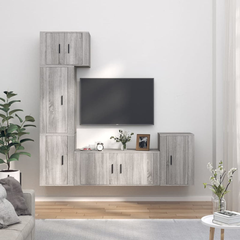 5-delige Tv-meubelset bewerkt hout grijs sonoma eikenkleurig MeubelReus