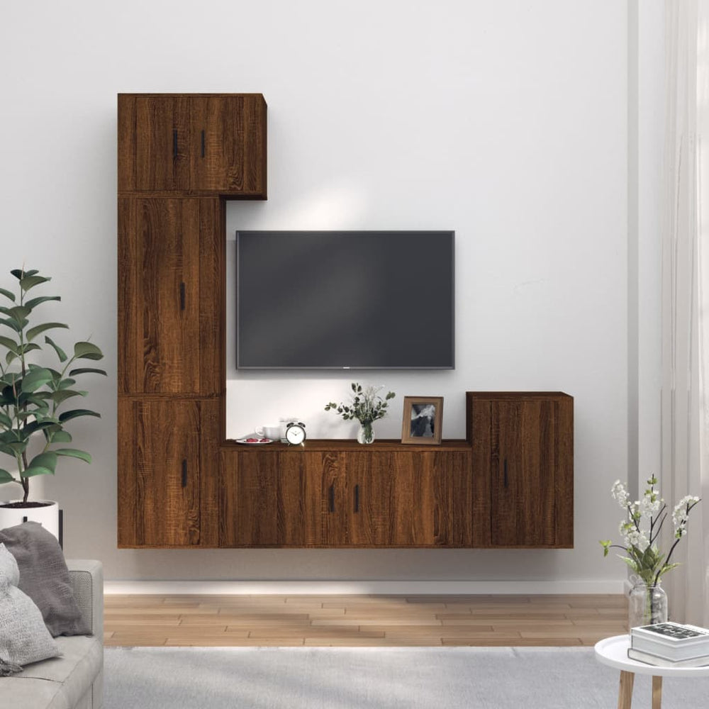 5-delige Tv-meubelset bewerkt hout bruin eikenkleur MeubelReus