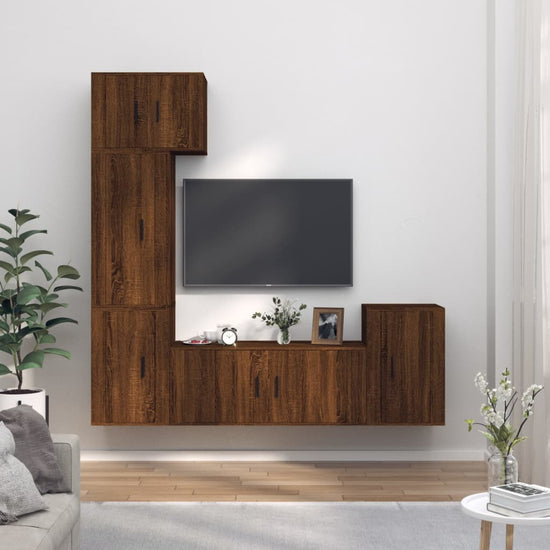 5-delige Tv-meubelset bewerkt hout bruin eikenkleur MeubelReus