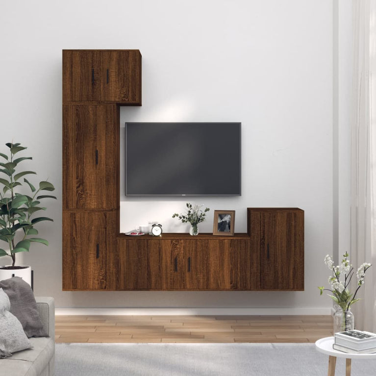 5-delige Tv-meubelset bewerkt hout bruin eikenkleur MeubelReus