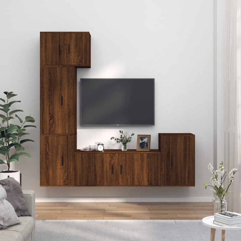 5-delige Tv-meubelset bewerkt hout bruin eikenkleur MeubelReus