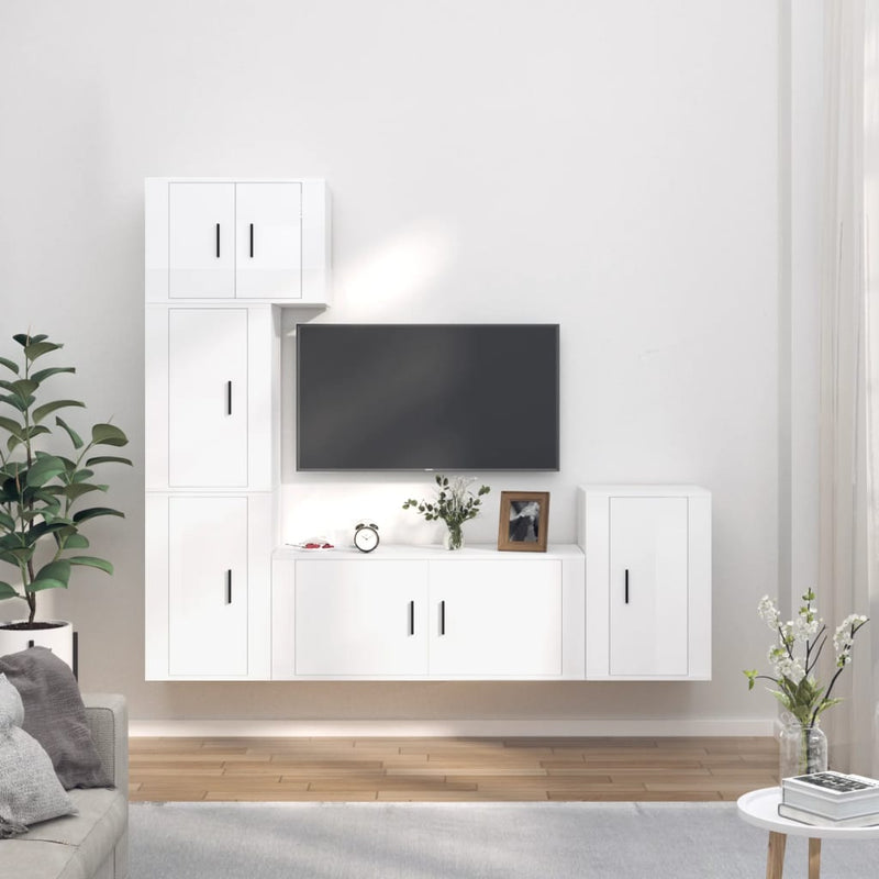 5-delige Tv-meubelset bewerkt hout hoogglans wit MeubelReus