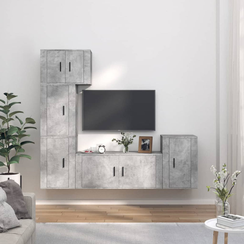 5-delige Tv-meubelset bewerkt hout betongrijs MeubelReus