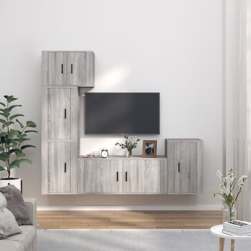 5-delige Tv-meubelset bewerkt hout grijs sonoma eikenkleurig MeubelReus