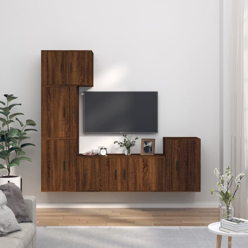 5-delige Tv-meubelset bewerkt hout bruin eikenkleur MeubelReus