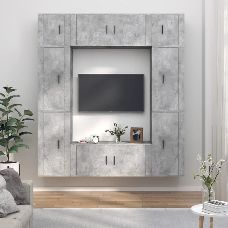 8-delige Tv-meubelset bewerkt hout betongrijs MeubelReus