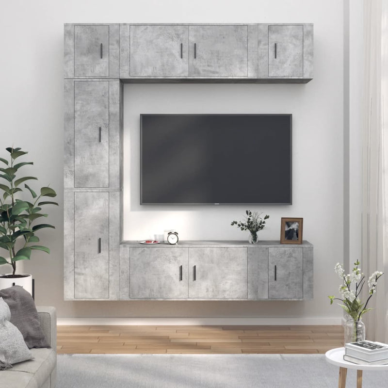 7-delige Tv-meubelset bewerkt hout betongrijs MeubelReus
