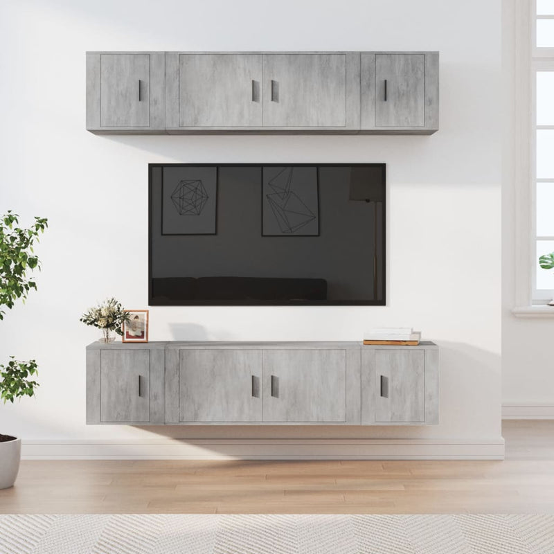 6-delige Tv-meubelset bewerkt hout betongrijs MeubelReus