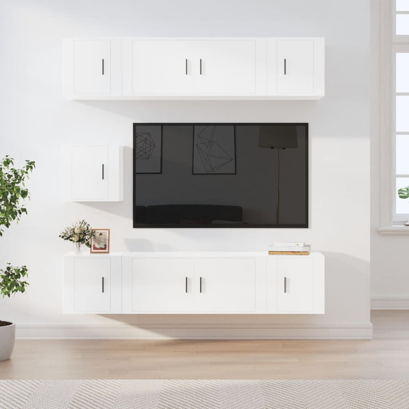 7-delige Tv-meubelset bewerkt hout hoogglans wit MeubelReus