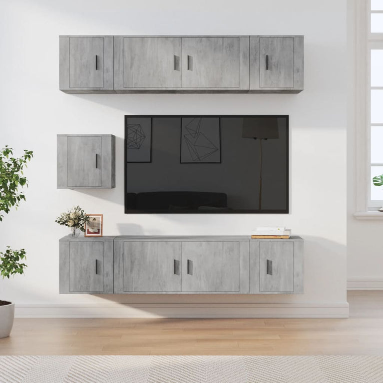 7-delige Tv-meubelset bewerkt hout betongrijs MeubelReus
