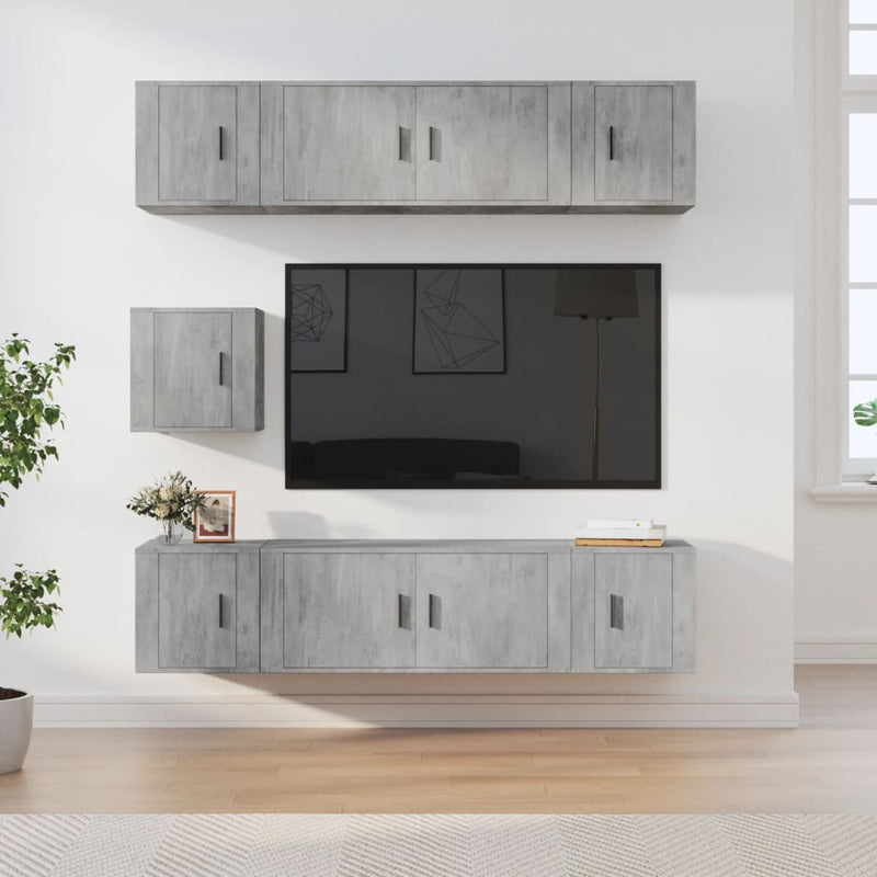 7-delige Tv-meubelset bewerkt hout betongrijs MeubelReus