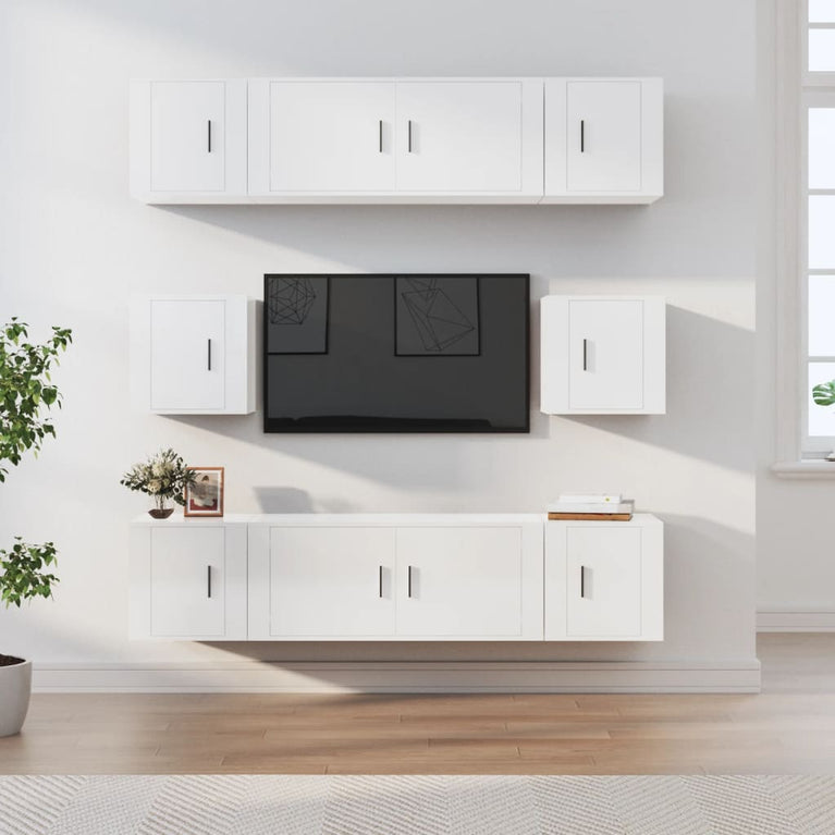 8-delige Tv-meubelset bewerkt hout hoogglans wit MeubelReus