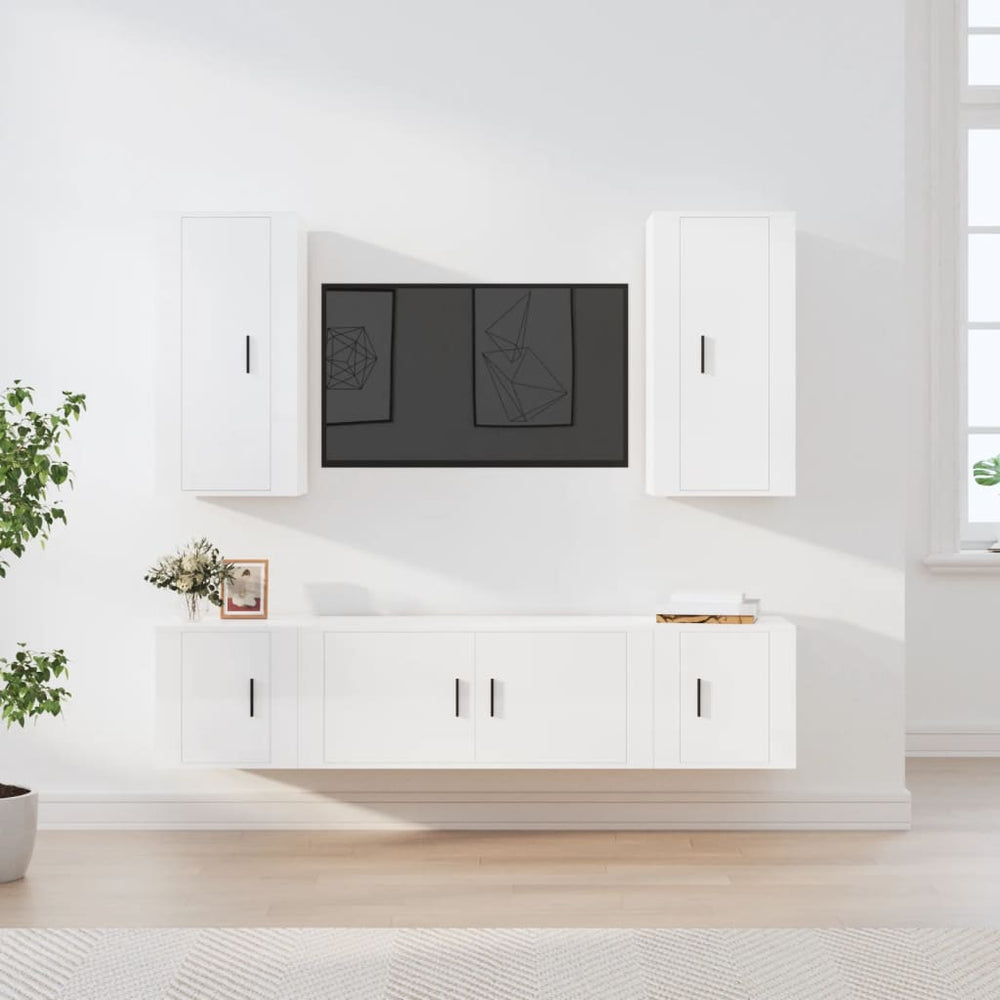 5-delige Tv-meubelset bewerkt hout hoogglans wit MeubelReus