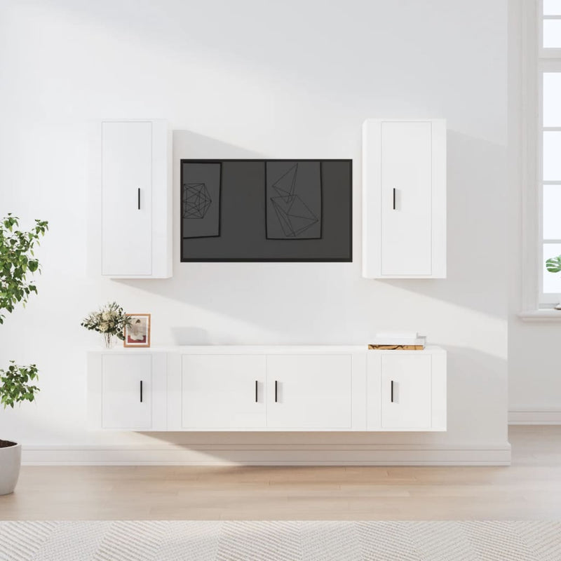 5-delige Tv-meubelset bewerkt hout hoogglans wit MeubelReus