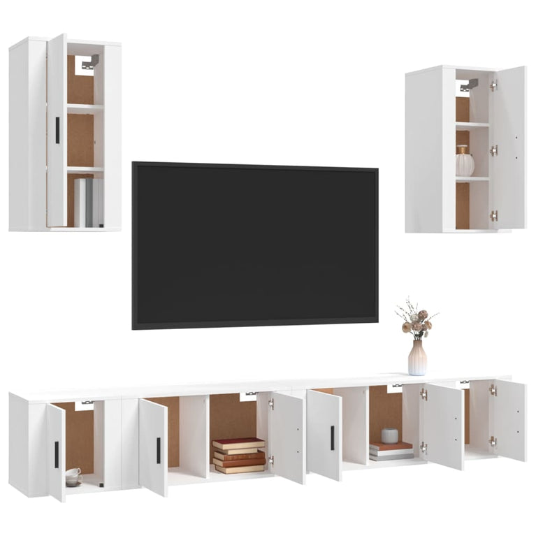6-delige Tv-meubelset bewerkt hout wit MeubelReus