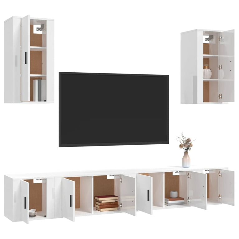 6-delige Tv-meubelset bewerkt hout hoogglans wit MeubelReus