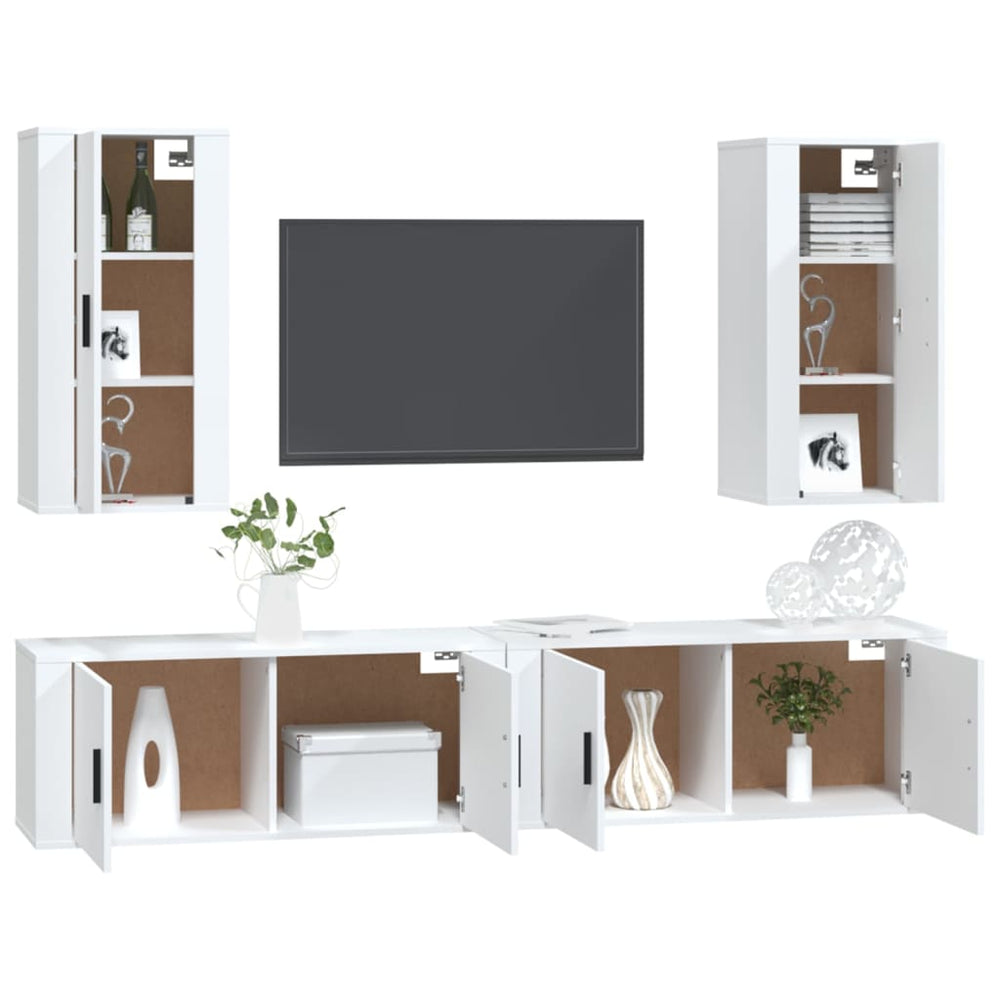 4-delige Tv-meubelset bewerkt hout wit MeubelReus