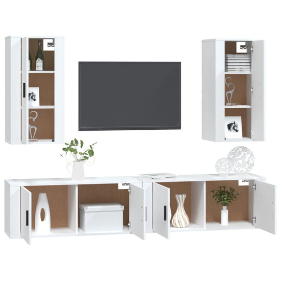 4-delige Tv-meubelset bewerkt hout wit MeubelReus