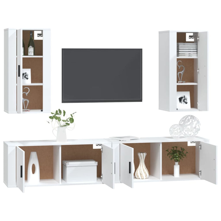 4-delige Tv-meubelset bewerkt hout wit MeubelReus