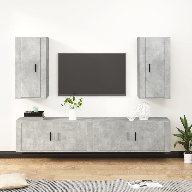 4-delige Tv-meubelset bewerkt hout betongrijs MeubelReus