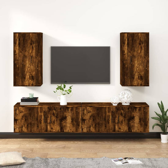 4-delige Tv-meubelset bewerkt hout gerookt eikenkleurig MeubelReus